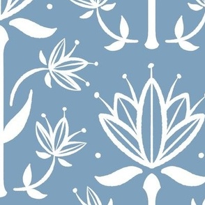 Vintage Victorian-Inspired Botanical in White on Calm Periwinkle - Large