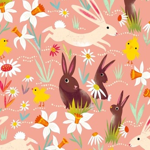 bunnies chicken daffodiles peach // large scale