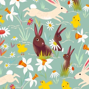 bunnies chicken daffodiles mint // large scale