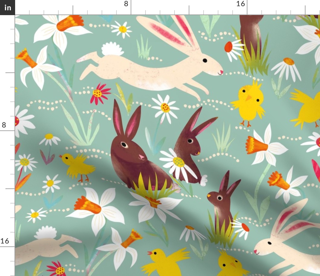 bunnies chicken daffodiles mint // large scale