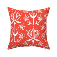 Vintage Victorian-Inspired Botanical in White on Fire Coral - Large