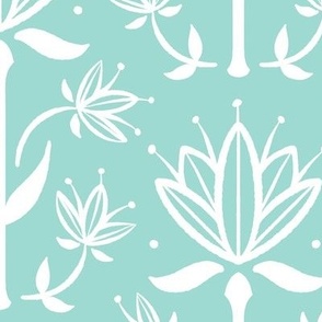 Vintage Victorian-Inspired Botanical in White on Mint - Large