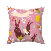 bunnies chicken daffodiles rose // large scale