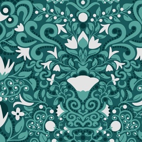 turquoise floral damask