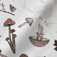 Watercolor Mushroom Pattern on Solid White Background - Small Scale