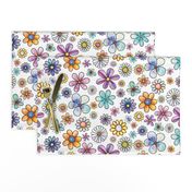 Colorful Flowers Cute & Retro Flower Pattern on Whitest White - Small Scale