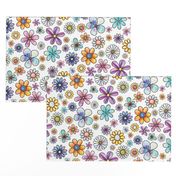 Colorful Flowers Cute & Retro Flower Pattern on Whitest White - Small Scale