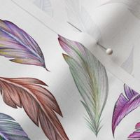 Colorful Boho Purple Feathers on Whitest White - Small Scale