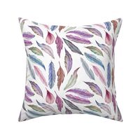 Colorful Boho Purple Feathers on Whitest White - Small Scale