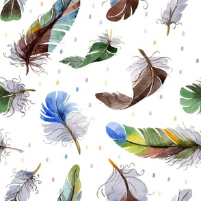 Colorful Feather Pattern on Whitest White