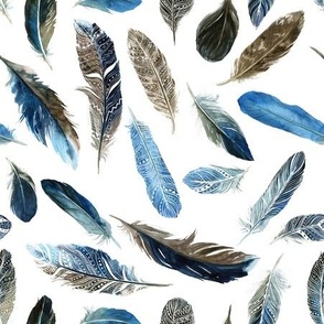 Blue Feather Pattern on Whitest White