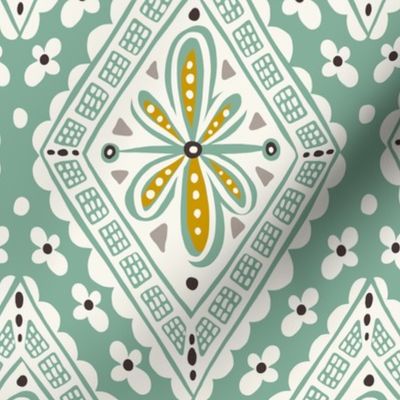 Skye - Boho Geometric Dusty Aqua Gold Ivory Large Scale