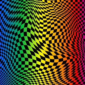 trippy checkerboard black and rainbow