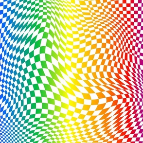 trippy checkerboard white and rainbow