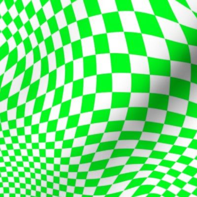 trippy checkerboard white and neon green
