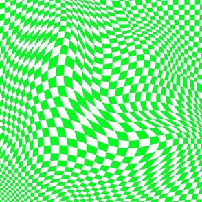 trippy checkerboard white and neon green