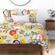 Happy 90s Icons V1: Maximalist pop art retro modern abstract colorful rainbows, smiley faces and stars- Large