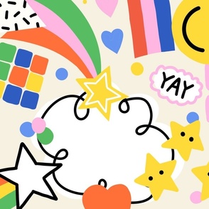 Happy 90s Icons V1: Maximalist pop art retro modern abstract colorful rainbows, smiley faces and stars- Large