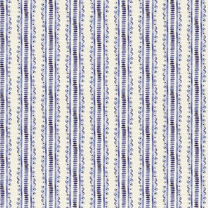 Folk Tupesian ceramic inspired stripes in royal blue on cream background Medium scale