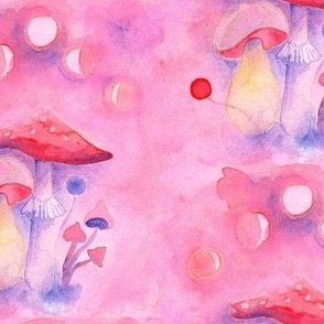 Fairy Toadstool under the pink fullmoon in watercolor technique Medium scale