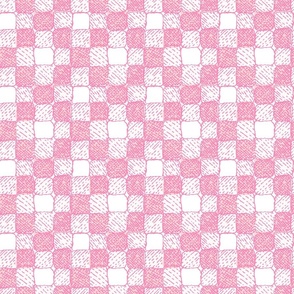 1´´ Gingham Pink twisted check hand drawn and diagonal Medium scale