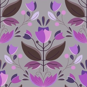 folk style floral (purple on grey version)