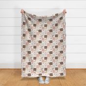3" Unicorn Quilt Top – Little Girls Rainbow Unicorn Blanket Bedding (soft pink cream blush brown) GL-A