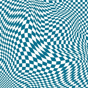 trippy checkerboard white and burnt blue