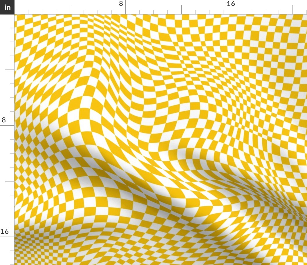 trippy checkerboard white and burnt yellow