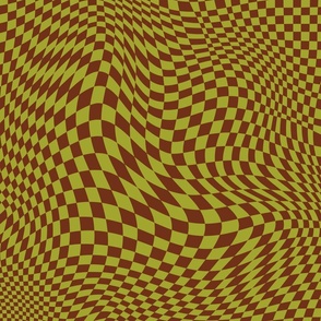 trippy checkerboard 70s green and brown