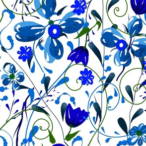 Blue willow ,Watercolour flowers, floral ,summer pattern