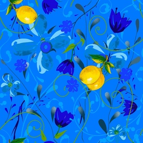 Watercolour flowers, floral ,summer pattern,lemons,citrus 