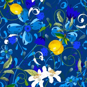 Watercolour flowers,floral ,summer pattern,lemons,citrus 