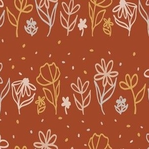 Fall Autumn Floral line drawings 9" x 6" fabric, large scale wallpaper 24"