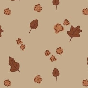 Fall Leaves in warm brown, light palette, small scale 5" fabric, large 12" wallpaper