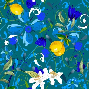Watercolour flowers, floral ,summer pattern,lemons,citrus 