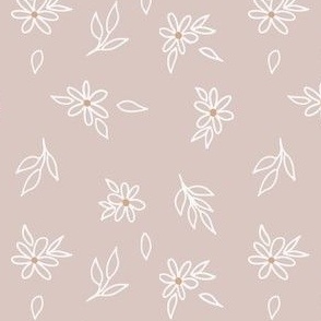 Dusty pink hand drawn florals medium scale fabric 4.4"