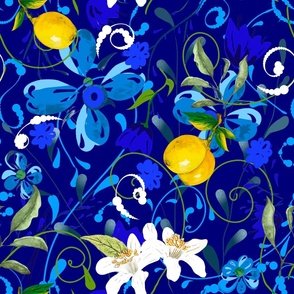 Watercolour flowers,floral ,summer pattern,lemons,citrus 