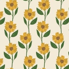 sunflowers on taupe autumn, fall floral, sunny 5.5" x 8" fabric, medium scale wallpaper 12"