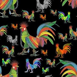 Punky Rooster Mixed Pattern on Black