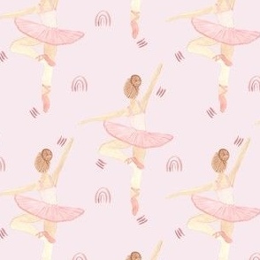 Ballet core watercolor Ballerina in pink tutu,  dancer on pointe on baby pastel pink