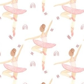 Ballet core watercolor Ballerina in pink tutu,  dancer on pointe on white
