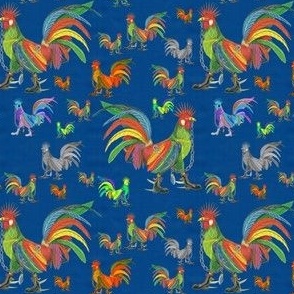 Punky Rooster Mixed Pattern on Medium Blue