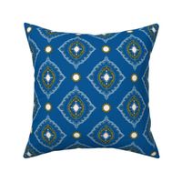 Arabetto Nuovo Damask in Navy Blue and White w/ Medallion (6 inch)