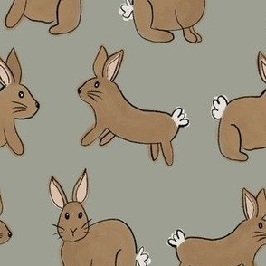 brown bunny rabbits on sage green / large / for gender neutral kids clothing, perfect for Easter