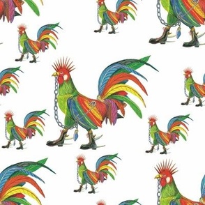 Punky Rooster Pattern on White