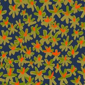 Mangrove hot tropical floral on Navy.