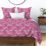 Migration, Cranes in Flight - peony pink, medium 