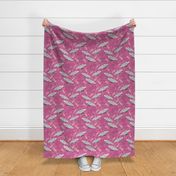 Migration, Cranes in Flight - peony pink, medium 