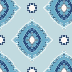 Arabetto Nuovo Damask in Light Blue-Gray and White w/ Medallion (16 inch)